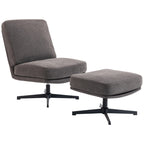 Sessel mit Hocker Drehbar Loungesessel mit Leinenoptik für Wohnzimmer Dunkelgrau