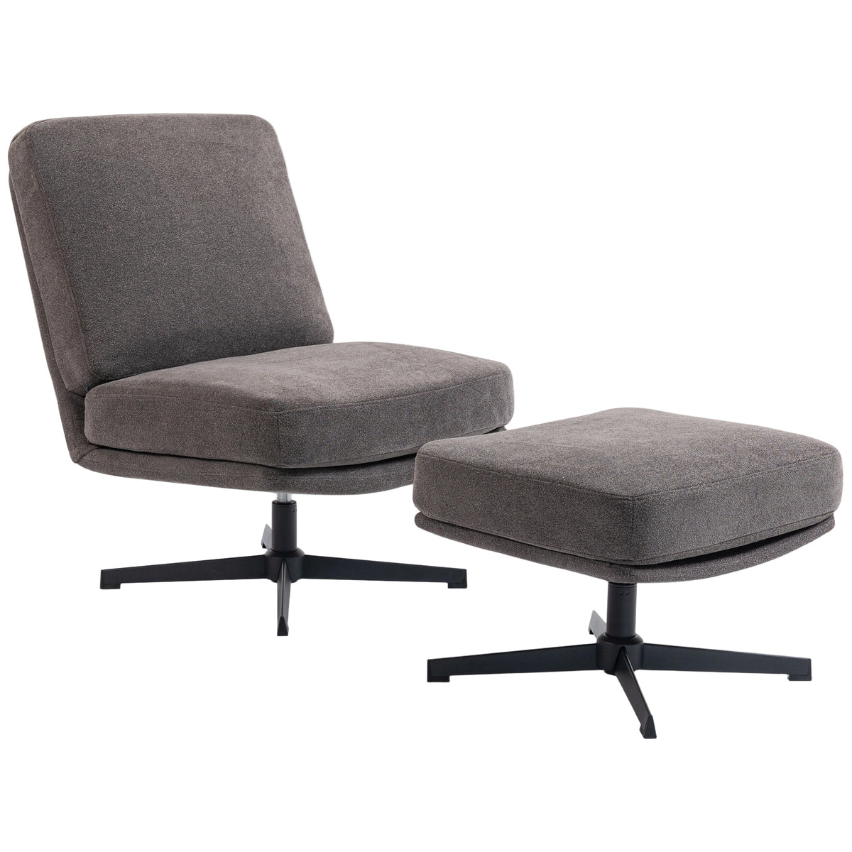 Sessel mit Hocker Drehbar Loungesessel mit Leinenoptik für Wohnzimmer Dunkelgrau