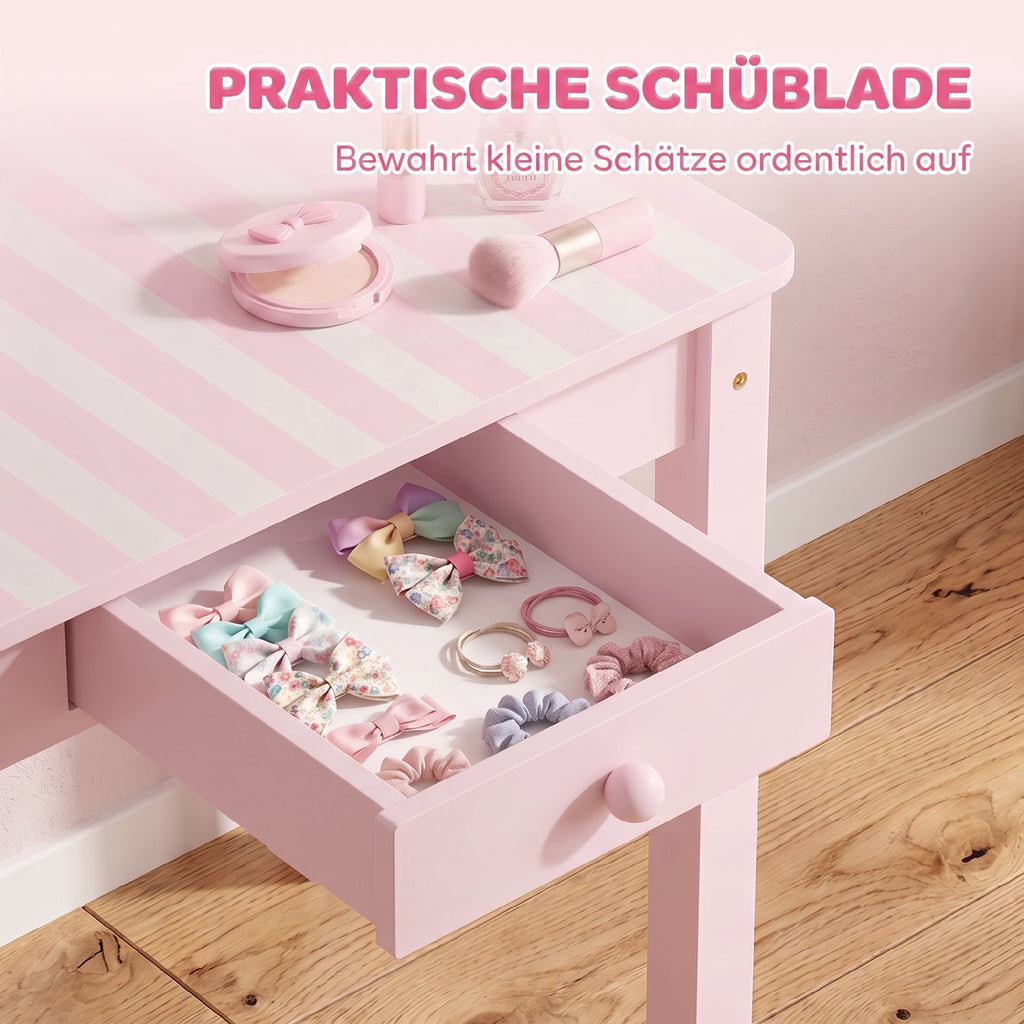 Kinder Schminktisch Set 2 in 1 mit Hocker für Mädchen 3-6 Rosa