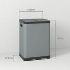 Doppelfach-M¨¹lleimer, 2 x 30L, fingerabdruckresistent, Pedal, herausnehmbare Inneneimer, Grau