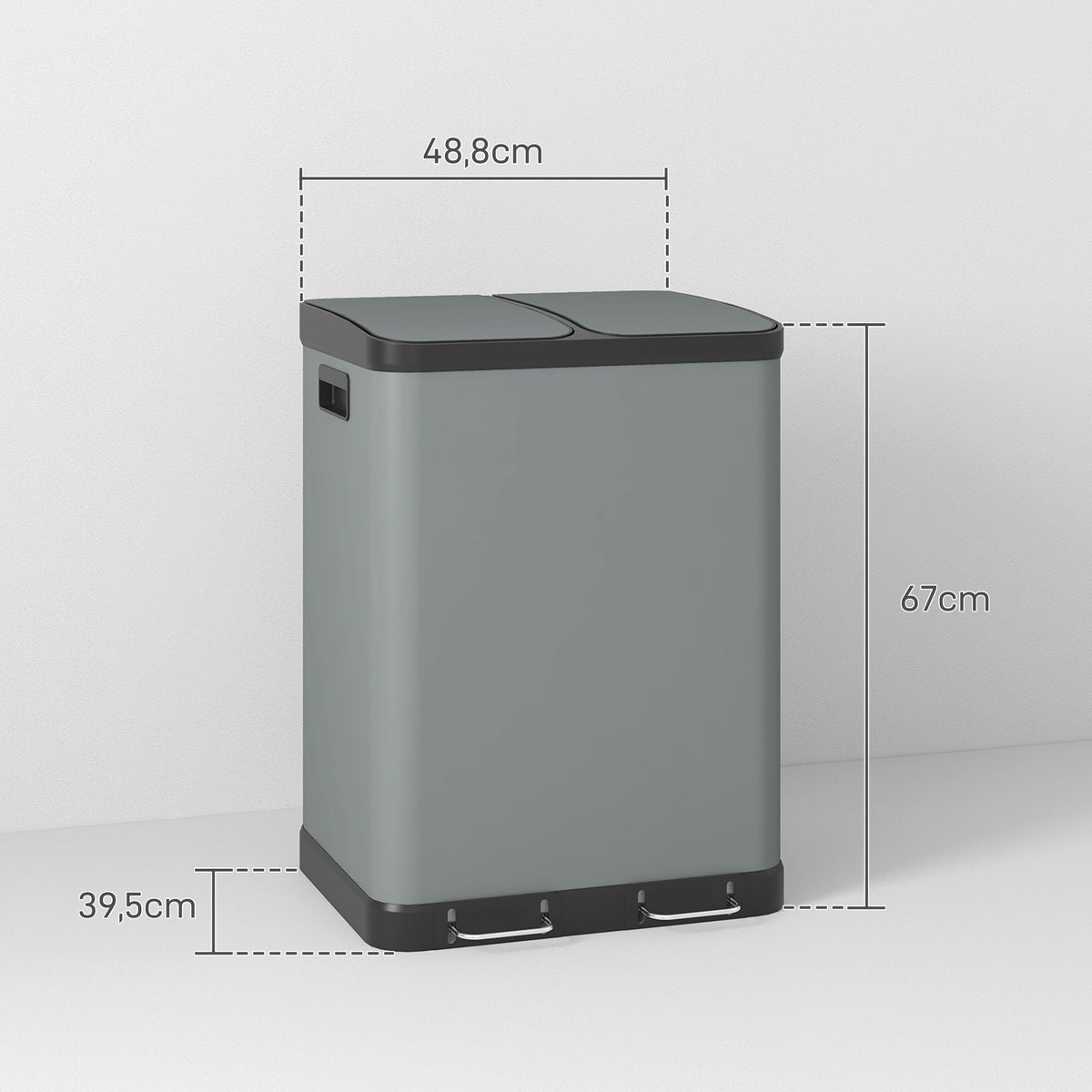 Doppelfach-M¨¹lleimer, 2 x 30L, fingerabdruckresistent, Pedal, herausnehmbare Inneneimer, Grau