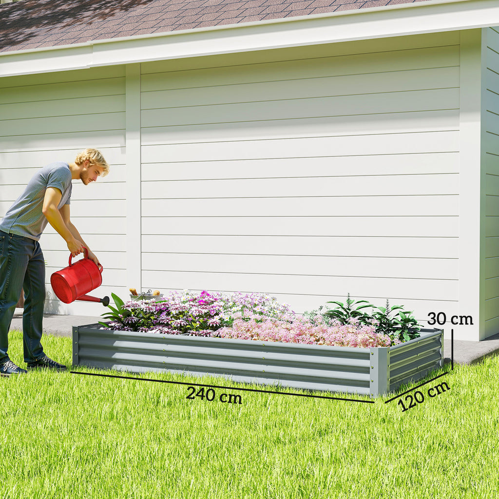 240 x 120cm Galvanised Steel Open Planter - Silver