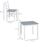 Essgruppe für 2 Personen, 2 Stühle, 1 Tisch, Kiefernholz, Weiß + Grau