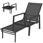 Sun Lounger Retractable Footrest 5-Position Adjustable Steel Frame for Beach, Porch, Patio, Camping, Black