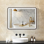 LED-Badezimmerspiegel Anti-Beschlag Dimmbare Schminkspiegel mit Beleuchtung 80 x 60 cm Schwarzer Rahmen
