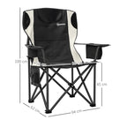 Set of 2 Folding Camping Chairs, Padded Camping Chairs with Adjustable Armrests, Portable & Lightweight Folding Camp Chair with Cooler Bag, Cup Holder and Side Pockets, Black