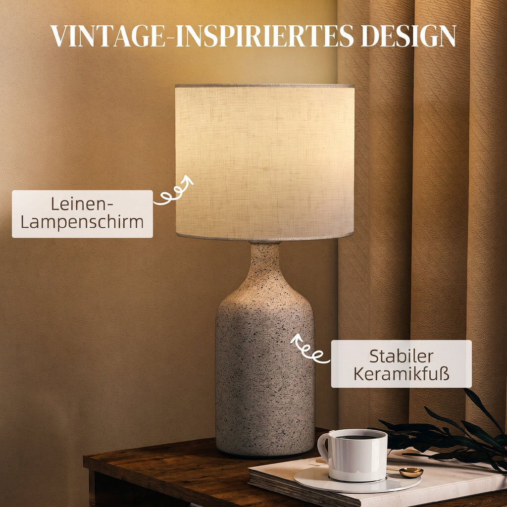 Tischlampe Tischleuchte Vintage Keramiksockel Sandfarben+Beige