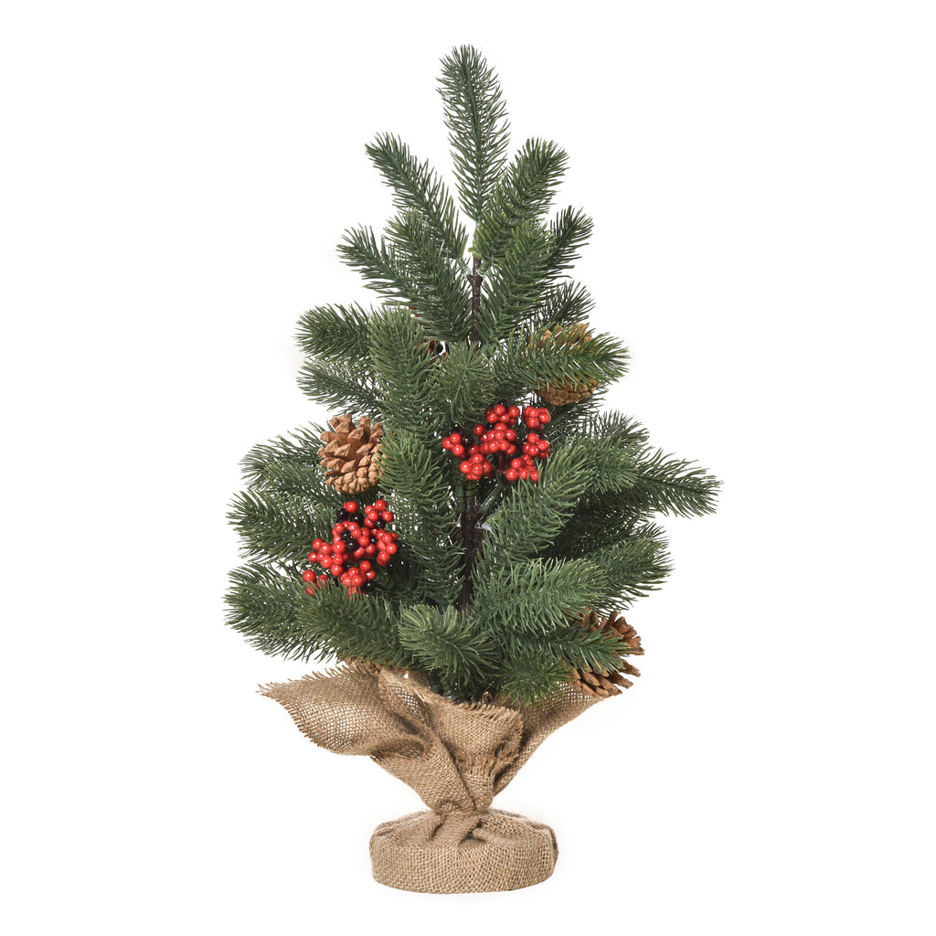 Mini-Weihnachtsbaum Weihnachtsdekoration, inkl. Schmuck, rote Beeren, 50 cm hoch, inkl. Zementsockel, Grün + Mehrfarbig