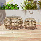 2er Set Beistelltisch Polyrattan ?66/42 cm rund wetterfest Gartentisch mit Glasplatte Braun