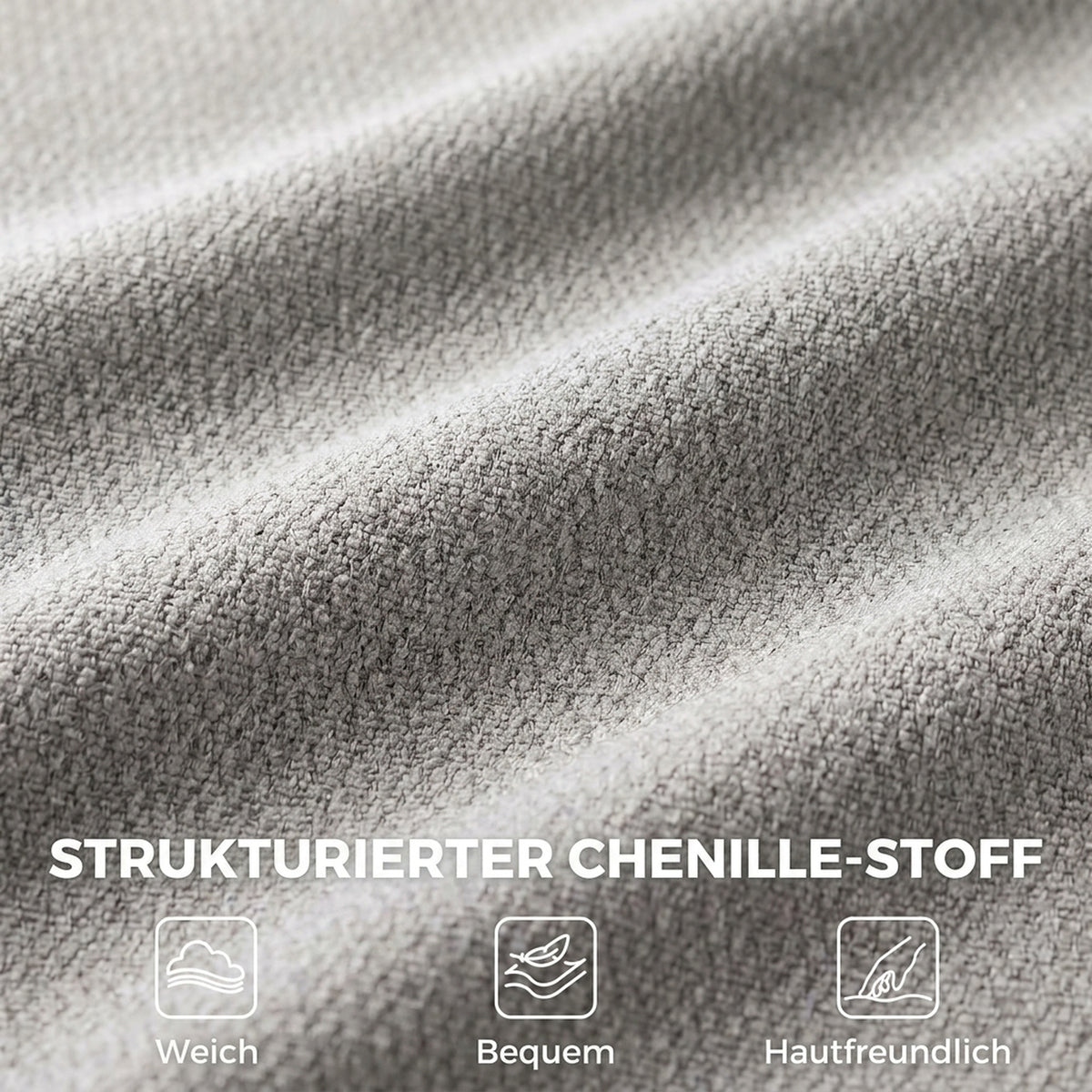 360° drehbarer Loungesessel mit Hocker, höhenverstellbar, Chenille-Bezug, mit Lendenkissen, Cremeweiß