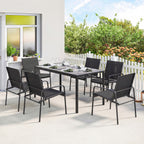 Gartenmöbel Set Sitzgruppe 150 x 80cm Tisch mit 6 Atmungsaktiven Stühlen Holzoptik Stahlrahmen Schwarz