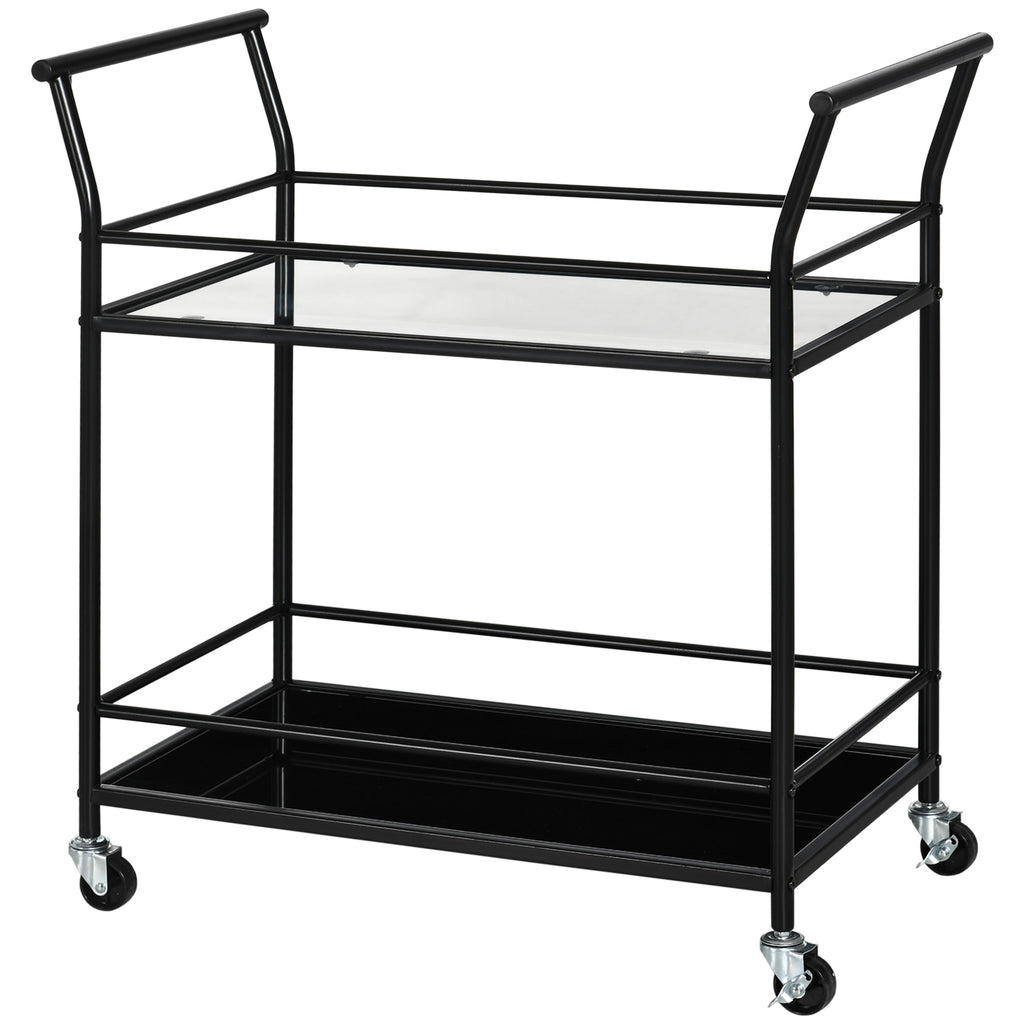 K¨¹chenwagen mit 4 Rollen, 2 Ablagen und Griffen, 75 cm x 40 cm x 80 cm, Schwarz
