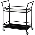 K¨¹chenwagen mit 4 Rollen, 2 Ablagen und Griffen, 75 cm x 40 cm x 80 cm, Schwarz