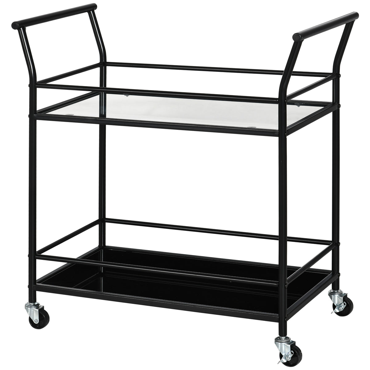 K¨¹chenwagen mit 4 Rollen, 2 Ablagen und Griffen, 75 cm x 40 cm x 80 cm, Schwarz