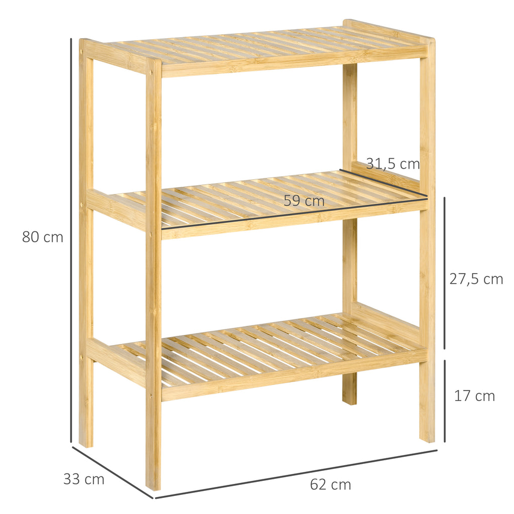 Regal Bambusregal 3 Regalböden, Bambus 62 cm x 33 cm x 80 cm, Natur