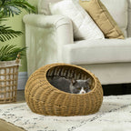 Katzenhöhle mit waschbarem Kissen, für Tiere bis 4 kg, Indoor, Kunst-Rattan, Ø50 x 31 cm, Hellbraun