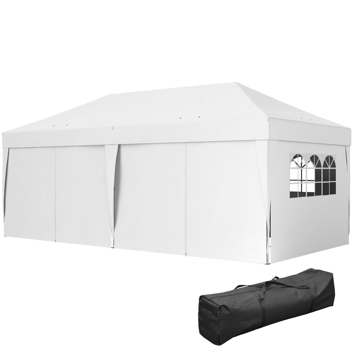 Pavillon ca. 6x3m Stabil Winterfest Pop-up Faltpavillon mit Fenster Reißverschlusstür Seitenteilen UV Schutz