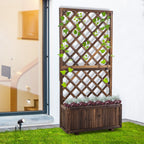 Hochbeet Pflanzenkasten mit Rankgitter, Spalier Pflanzkübel, Blumenkasten Holz, 72,5x31,5x149,5cm für Garten Balkon Terasse, Blumenkübel für Kletterpflanzen, Blumen, Braun