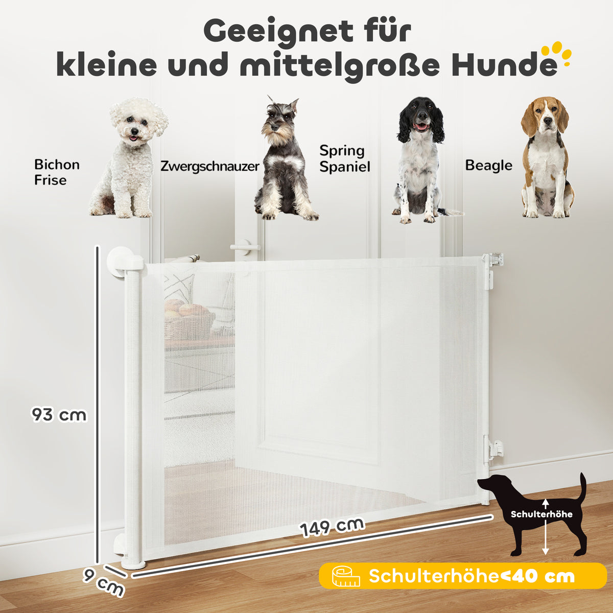 Treppenschutzgitter Türschutzgitter Ausziehbar 0-140 cm mit Einhandbedienung für Haustiere für Treppen Türen Weiß