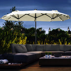 Doppelschirm, Terrassenschirm, neigbar, mit Solarpaneel, 35 LEDs, Stahlrahmen, beige, 2,92 x 1,50 x 2,18 m