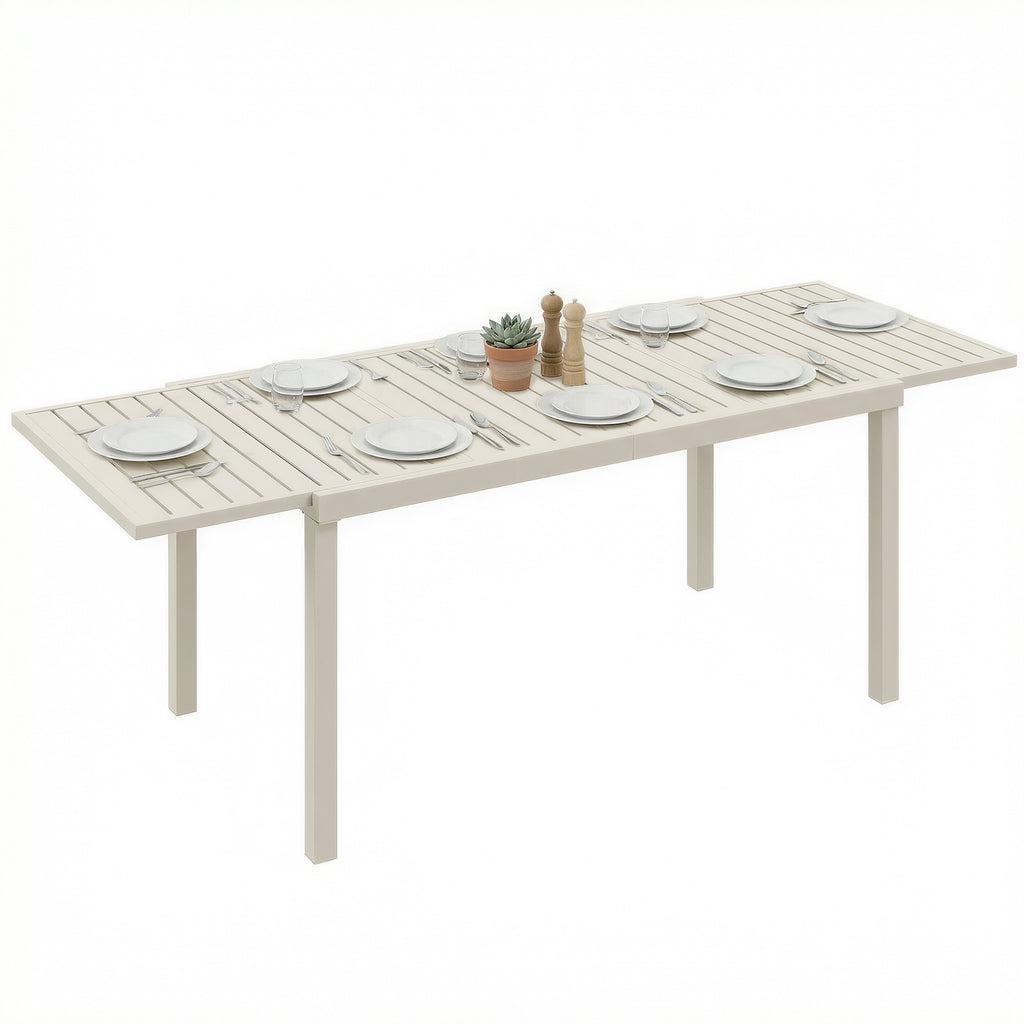 Gartentisch Ausziehbarer 150/225 x 85 cm Aluminium Esstisch für 6-8 Personen, Rechteckig Lamellenoptik
