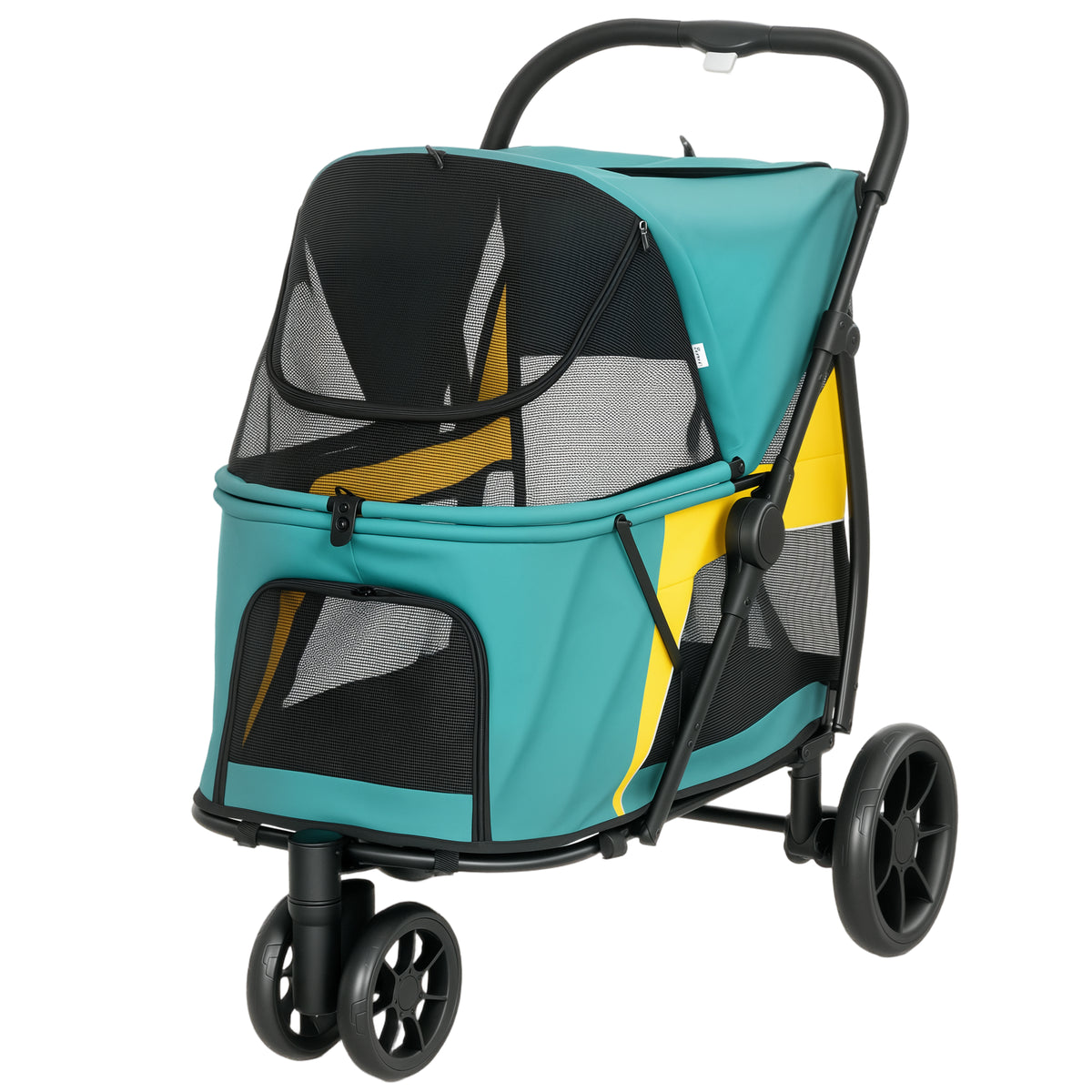 Hundewagen Faltbar Hundebuggy bis 20kg mit Kissen, Netzfenstern, Rückentasche, 92 x 63 x 95 cm Dunkelgrün