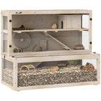 Wooden Hamster Cage with Hut, Wheel, Ramps, Removable Viewing Panels, 100 x 50 x 84 cm, Natural Wood