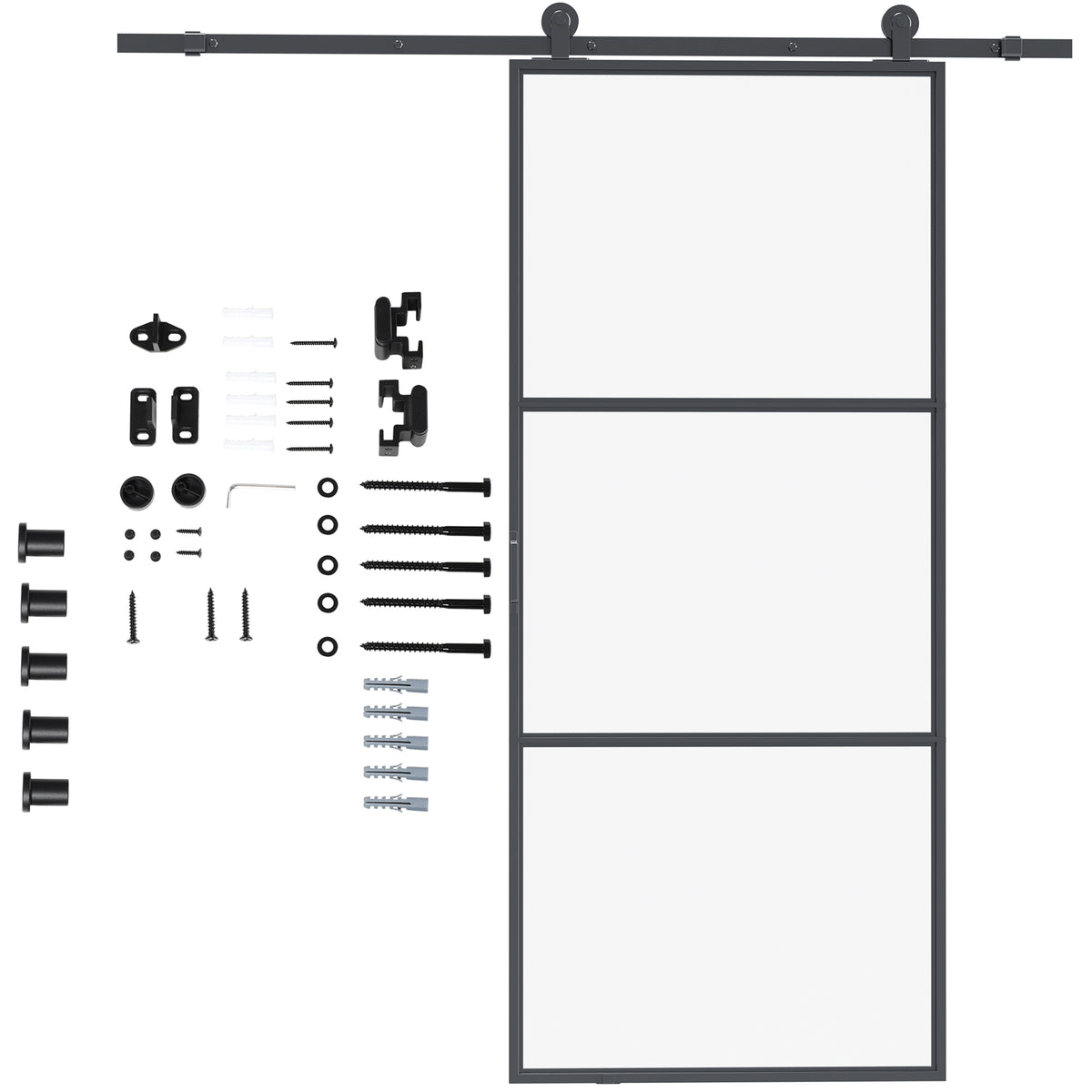 Schiebet¨¹r-Kit, Kohlenstoffstahl, Installations-Set ohne T¨¹r, platzsparend, Schwarz