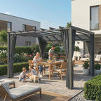 3.6 x 3 m Pergola with Retractable Roof Canopy, Curtains, Aluminium Garden Pergola Gazebo Sun Shade Shelter, Dark Grey