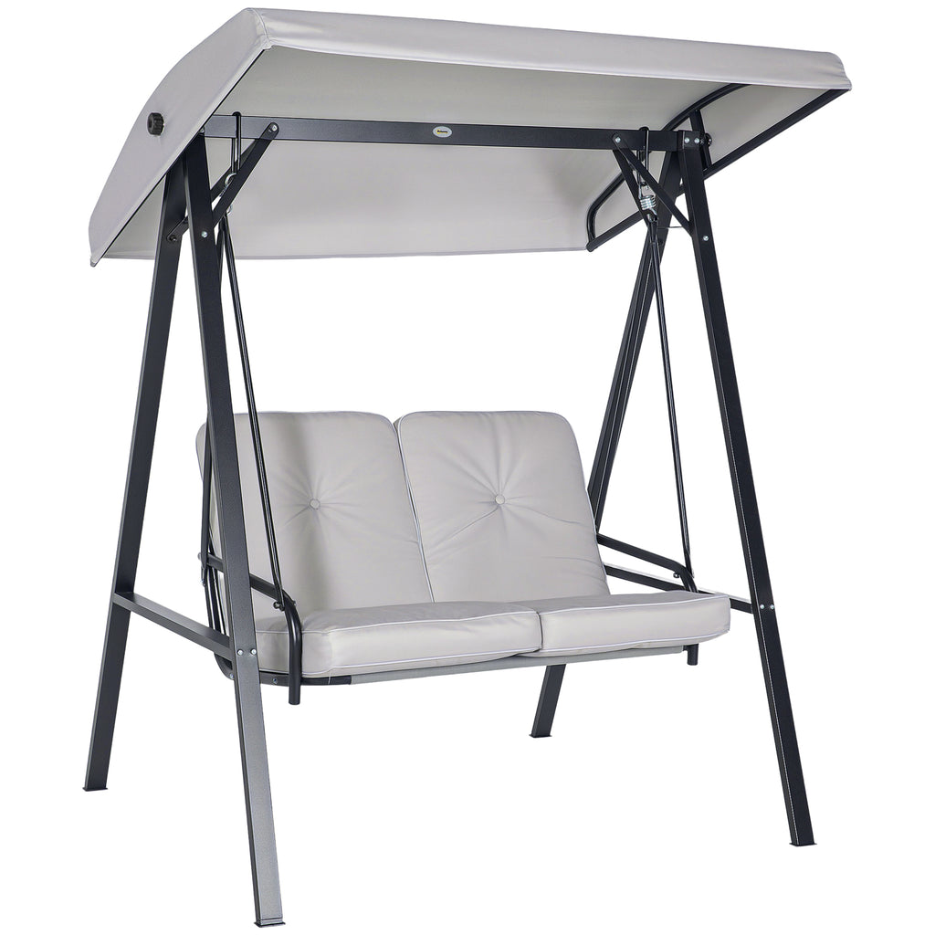 Two-Seater Garden Swing Bench, with Adjustable Canopy - Light Grey