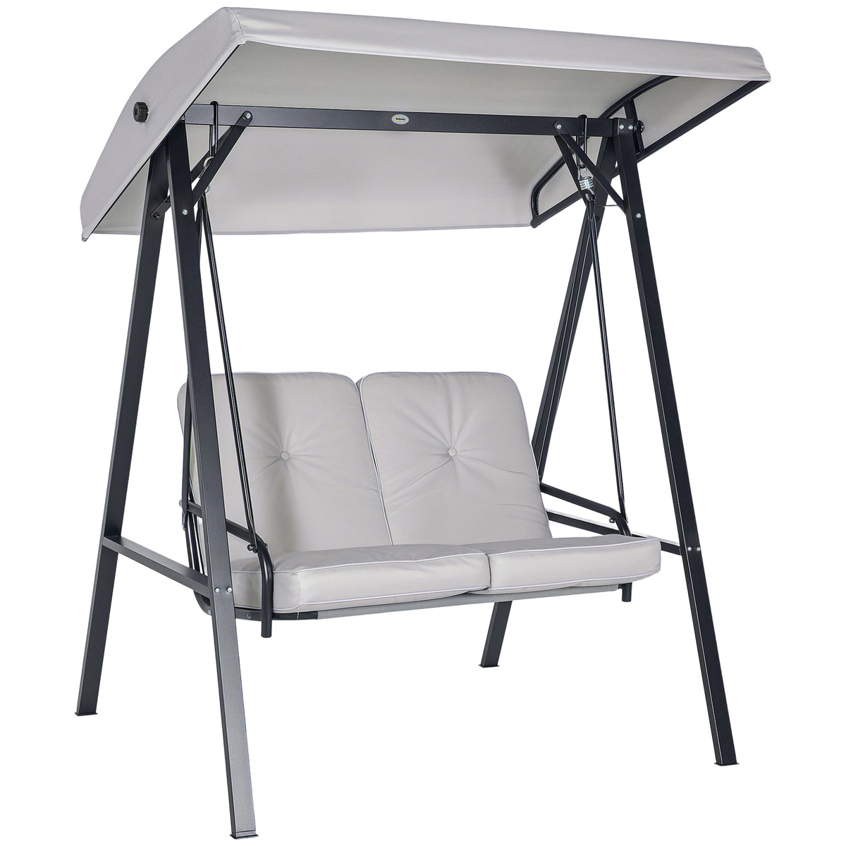 Two-Seater Garden Swing Bench, with Adjustable Canopy - Light Grey