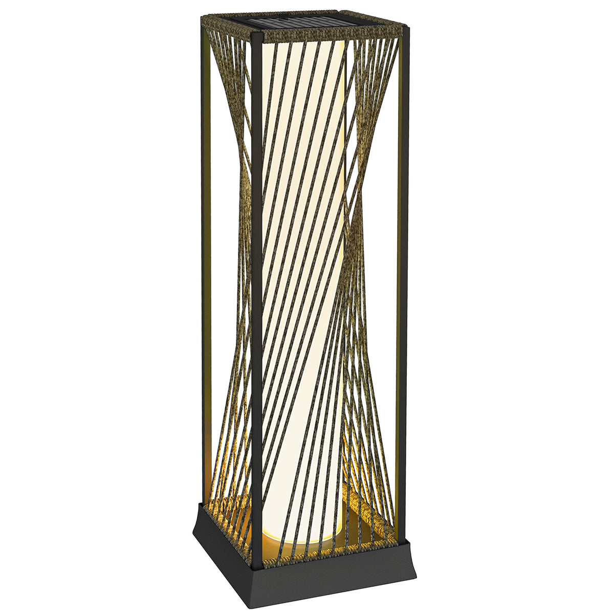 Solar Stehlampe Rattan mit Lichtsensor 25 LED Solarlampen im Boho-Stil IP44 Spritzwassergeschützt Schwarz+Grau
