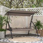 2 in 1 Hollywoodschaukel mit Liegefunktion, 3-Sitzer Gartenschaukel aus Stahl Schaukelbank 170x110x153cm, Hellbraun