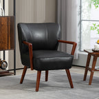 Akzentsessel, breiter Sitz, Lederoptik, Holzrahmen, bis 120 kg, 67x77x80 cm, Schwarz