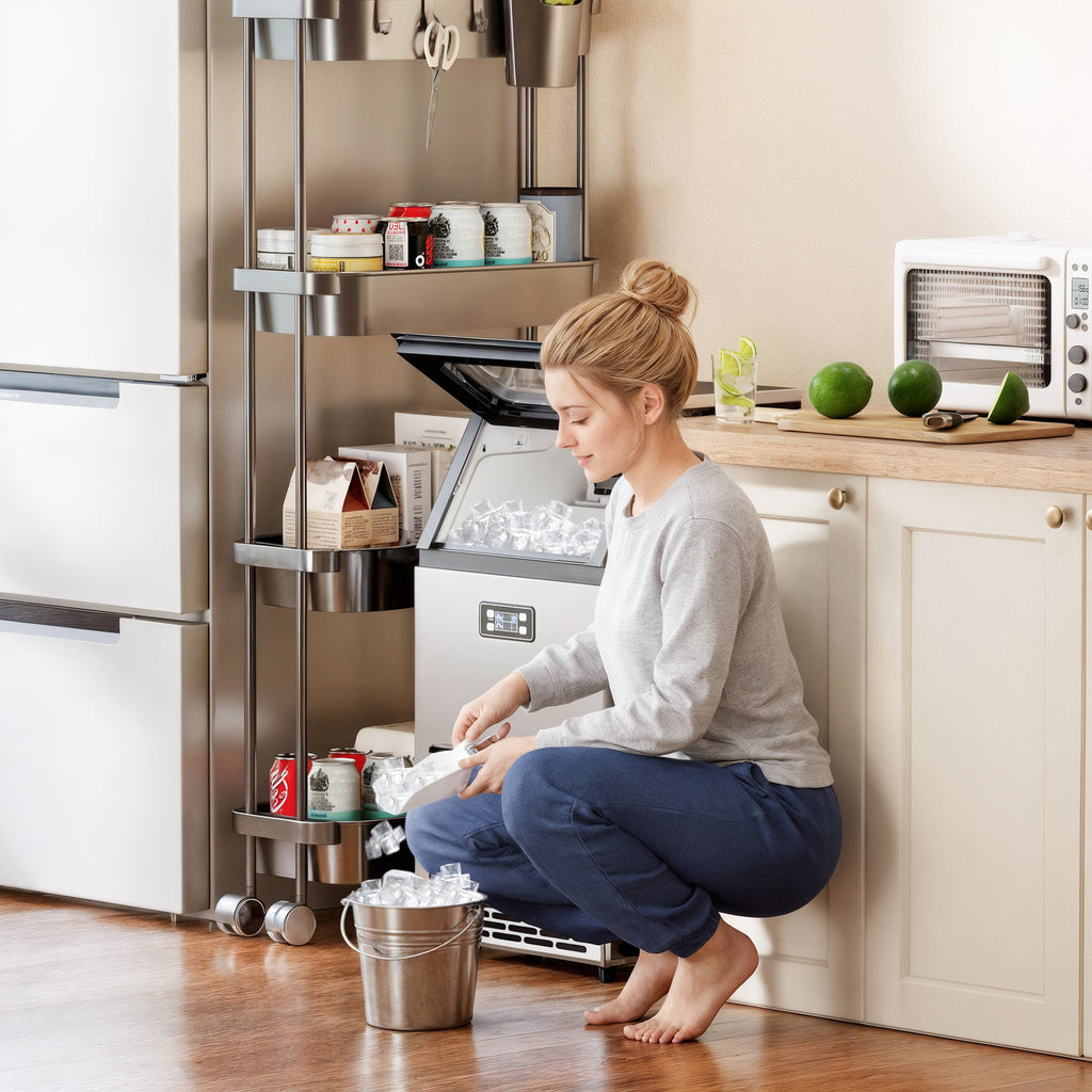 Kommerzielle Eiswürfelmaschine 45 kg/24H Eismaschine mit 11 kg Speicher, LCD-Anzeige für Restaurant