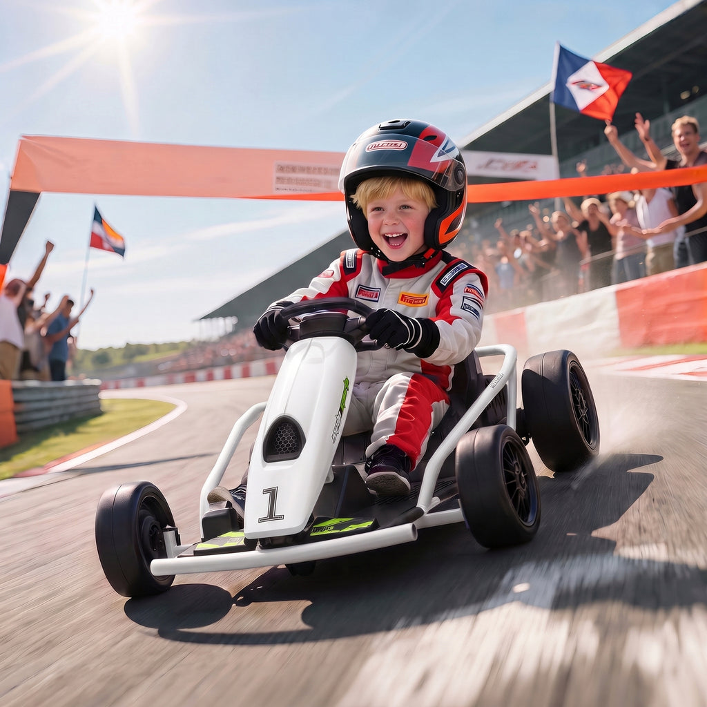 24 V Elektro Go-Kart für Kinder Bis 13 Km/h Gokart mit Drift-Funktion, Drift-Kart mit 2 Motoren für 8–12 Jahre Weiß