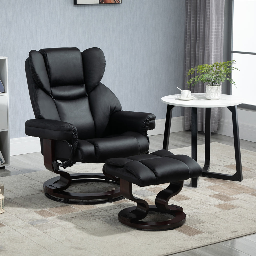 Relaxsessel mit Hocker, Liegefunktion, drehbar, bis 160 kg, Kunstleder, Metallrahmen, schwarz, 80 x 79 x 100 cm