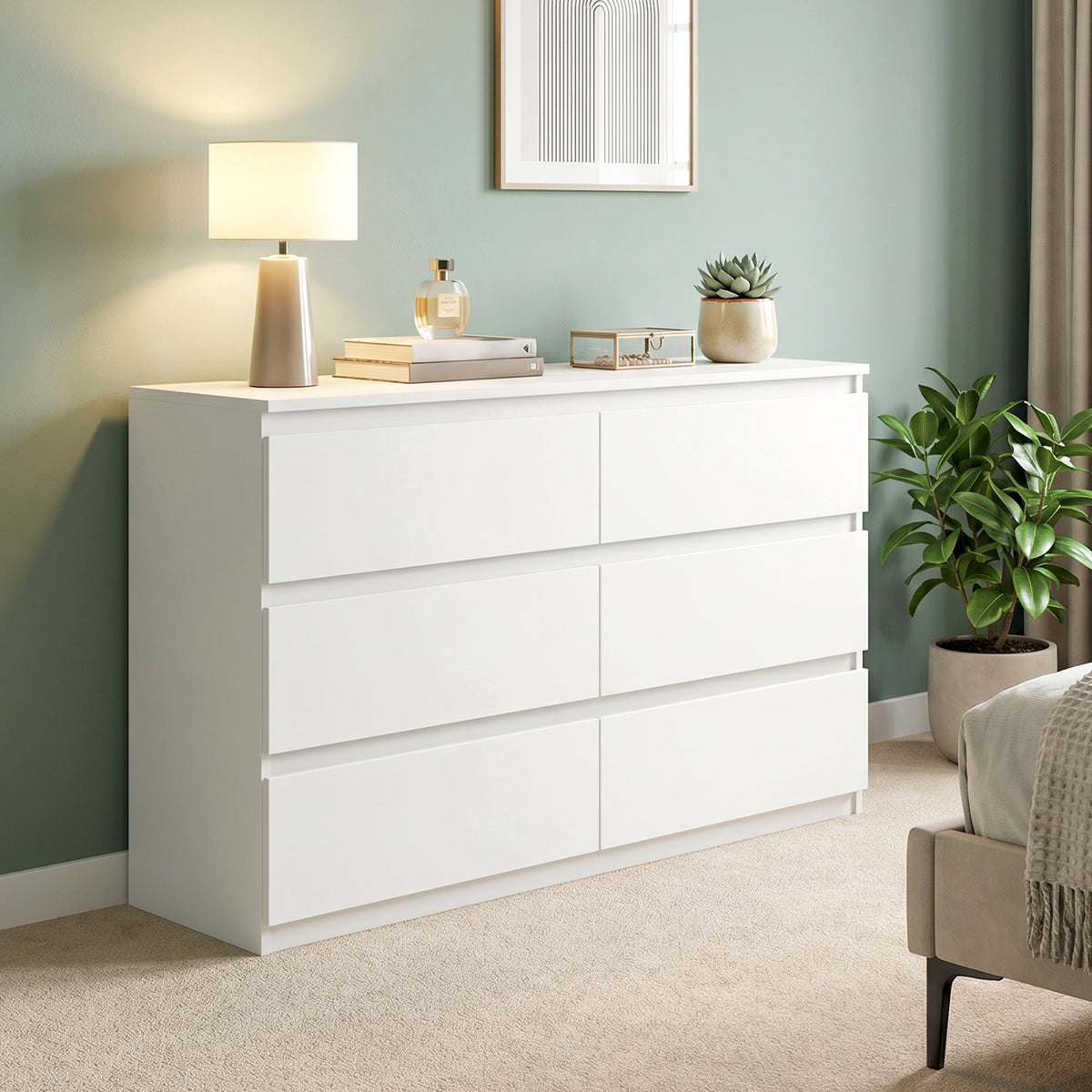 Kommode mit 6 Schubladen, Moderne Aufbewahrungsmöbel für das Schlafzimmer, Weiß