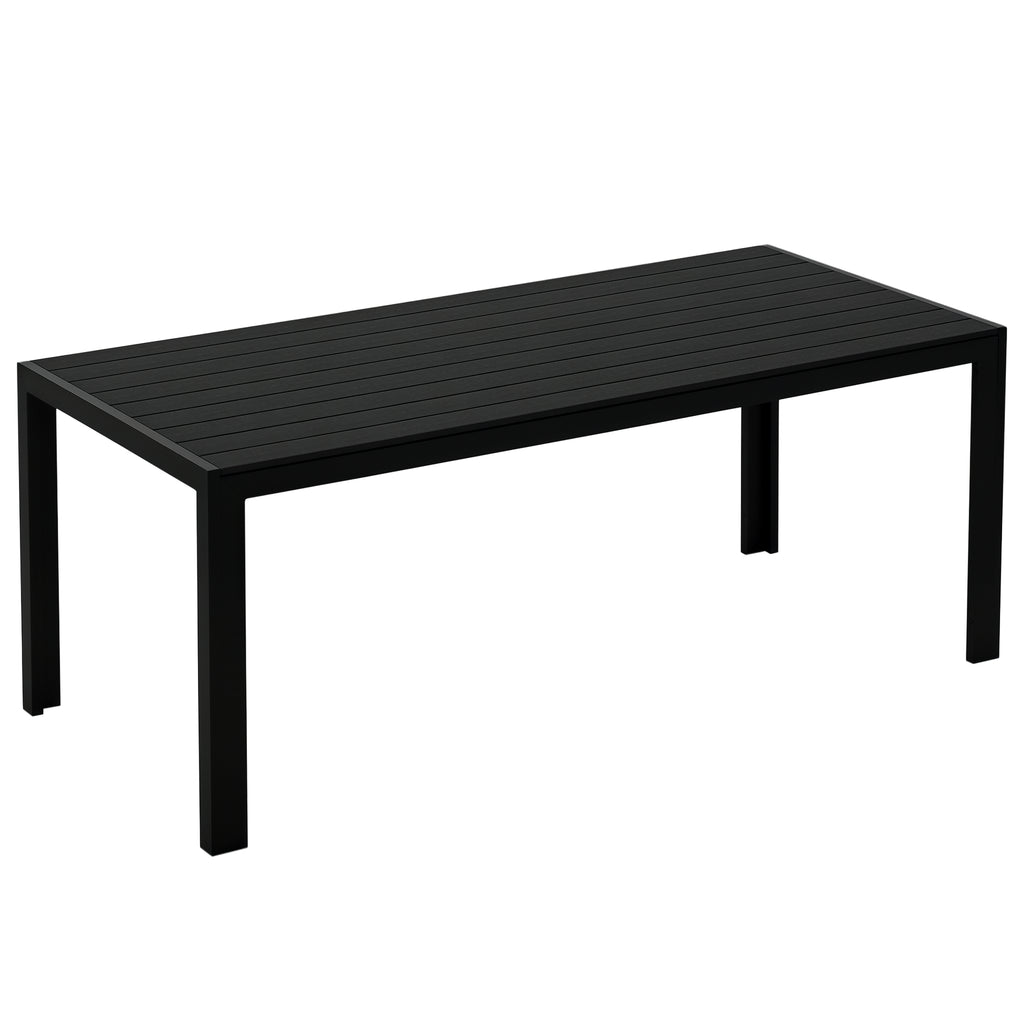  Gartentisch Kunststoff 190 x 84,5 x 72 cm Wetterfest, Holz Optik, Holzstrukur, rutschfest Buffettisch Campingtisch Balkontisch Terrassentisch Outdoor Esstisch für Garten, Balkon Schwarz