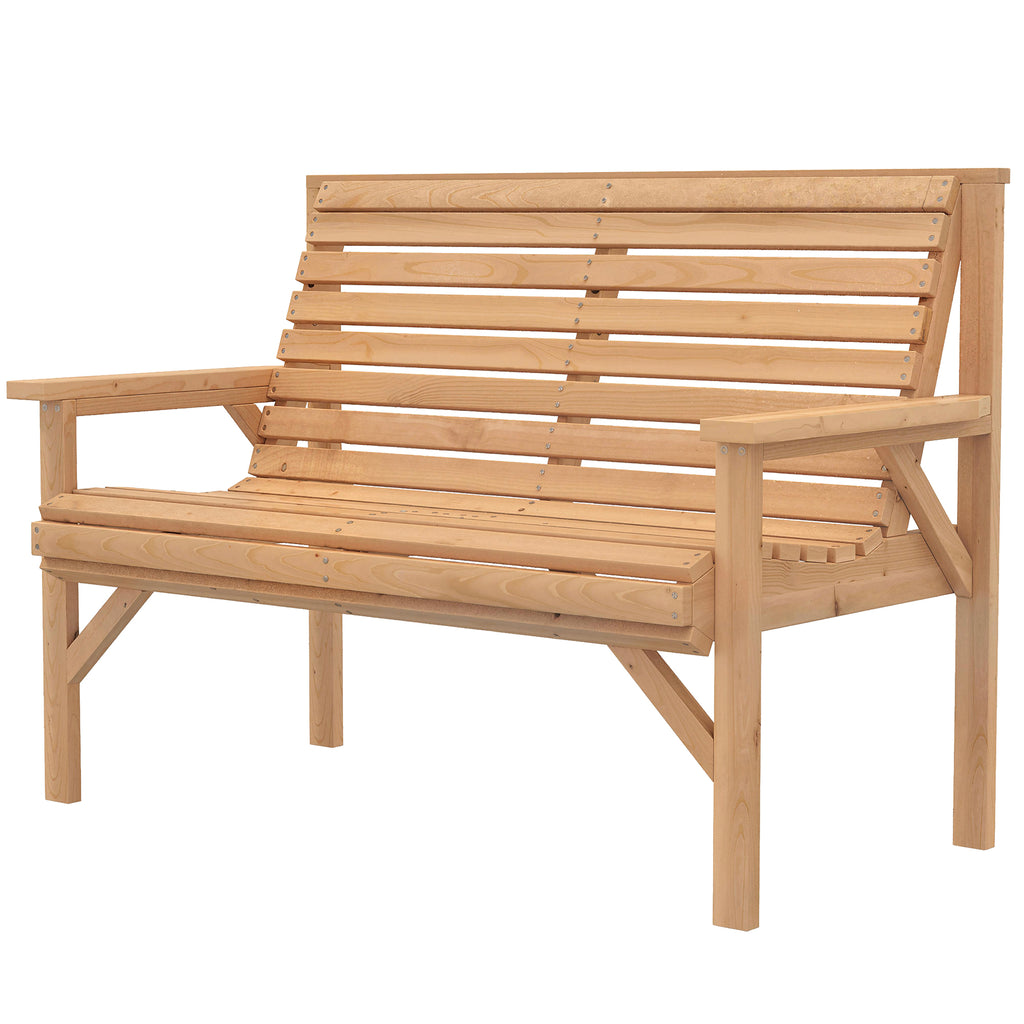 2 Seater Wooden Garden Bench, Slatted Patio Bench with Armrest and Backrest, Outdoor Furniture for Indoor, Balcony