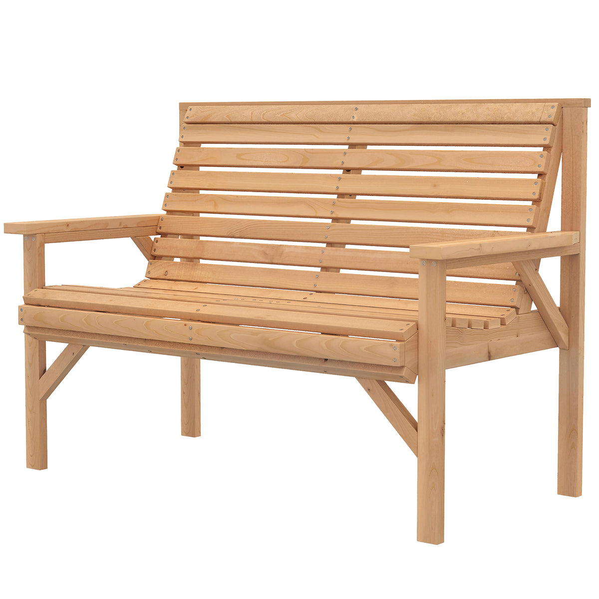 2 Seater Wooden Garden Bench, Slatted Patio Bench with Armrest and Backrest, Outdoor Furniture for Indoor, Balcony