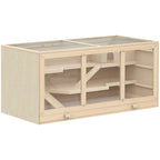 Wooden Hamster Cage, Small Animals Hutch with Tray, Openable Top, Exercise Play House Pen, 115L x 57W x 55Hcm, Natural