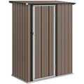 Gerätehaus 1,07 m² mit Schrägdach, 142 x 86 x 189 cm Geräteschuppen mit abschließbar Tür, Gartenhaus, Stahl, Braun