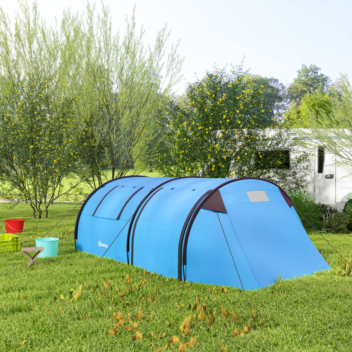 Four Man Duo Room Tunnel Tent, with Accessories - Sky Blue