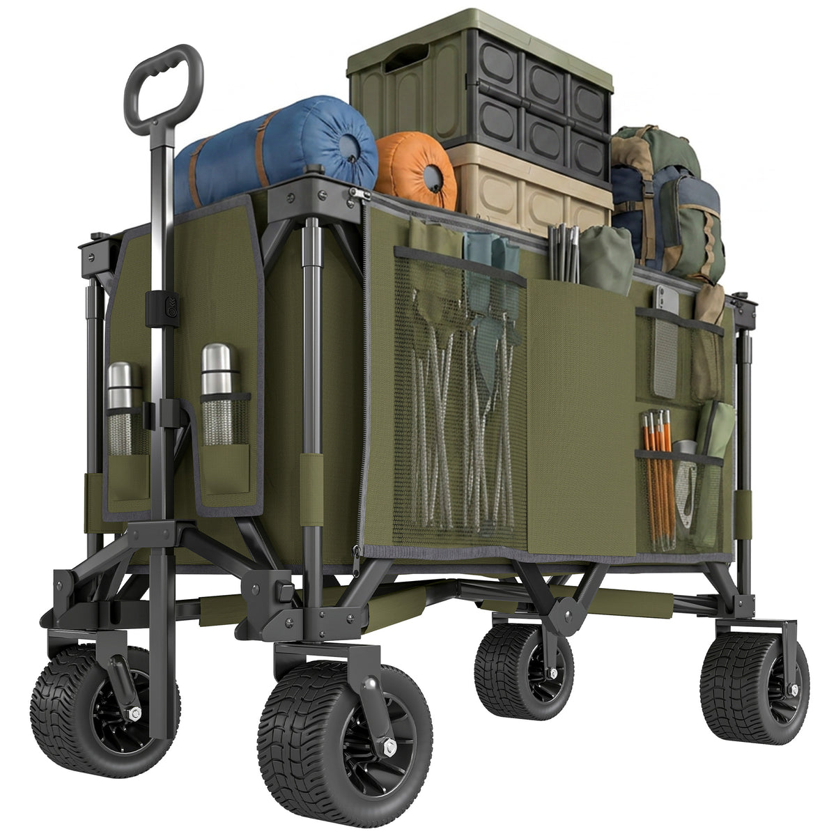 Bollerwagen, klappbar, 7 Seitentaschen, verstellbarer Griff, bis 120 kg, Stahl, gr¨¹n, 100 x 48 x 100,5 cm