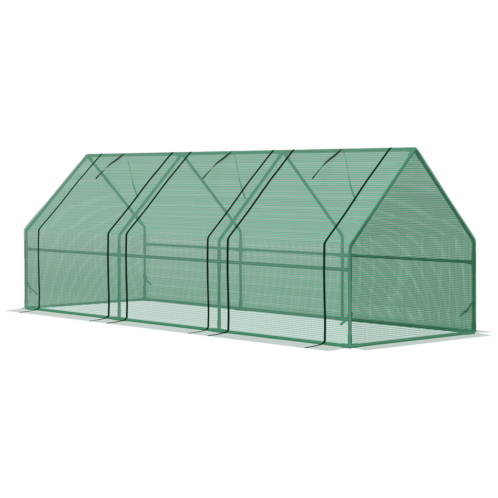  Gewächshaus mit Reißverschlussfenster, winterfest Foliengewächshaus aus Stahl, Treibhaus für Balkon, Garten, 270 x 90 x 90 cm, Tomatenhaus für Tomaten, Gemüse, Blumen, Grün