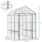  Foliengewächshaus begehbares Gartenhäuschen Tomatengewächshaus Treibhaus Frühbeet mit 6 Regalen Transparent Stahl PVC-Kunststoff 143 x 143 x 195 cm