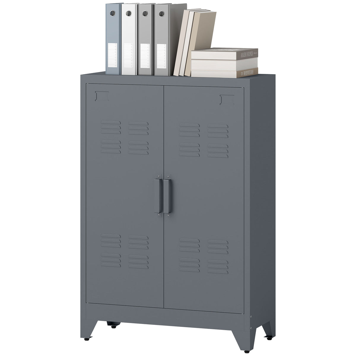 Aktenschrank mit Lamellent¨¹ren, Lagerschrank, Metallschrank mit 2 verstellbaren Einlegeb?den, 75 x 33 x 110 cm, Grau