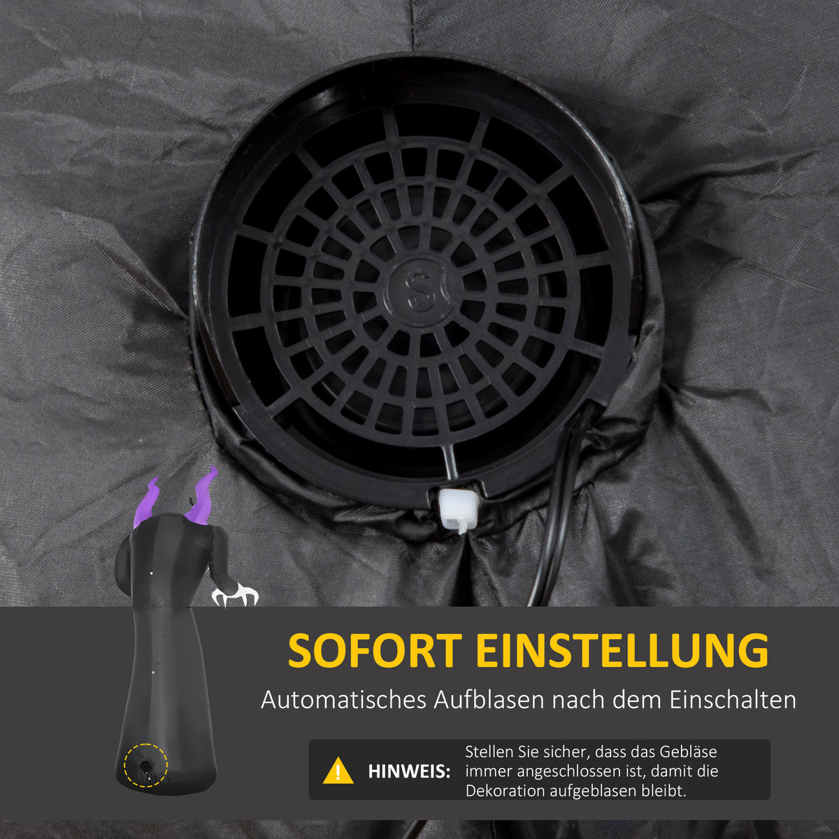 Gespenst mit Kürbiskopf Halloweendeko aufblasbar mit blauem Flammeneffekt 88 x 79 x 210cm