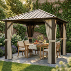 Gartenpavillon ca. 3 x 3 m Aluminium Pavillon mit Stahldach Hardtop Moskitonetz 4 Seitenteile, UPF50+